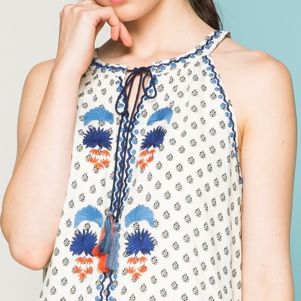 NEW THML Floral Embroidered Tunic Halter Neck Mini Dress size XS - Picture 16 of 16